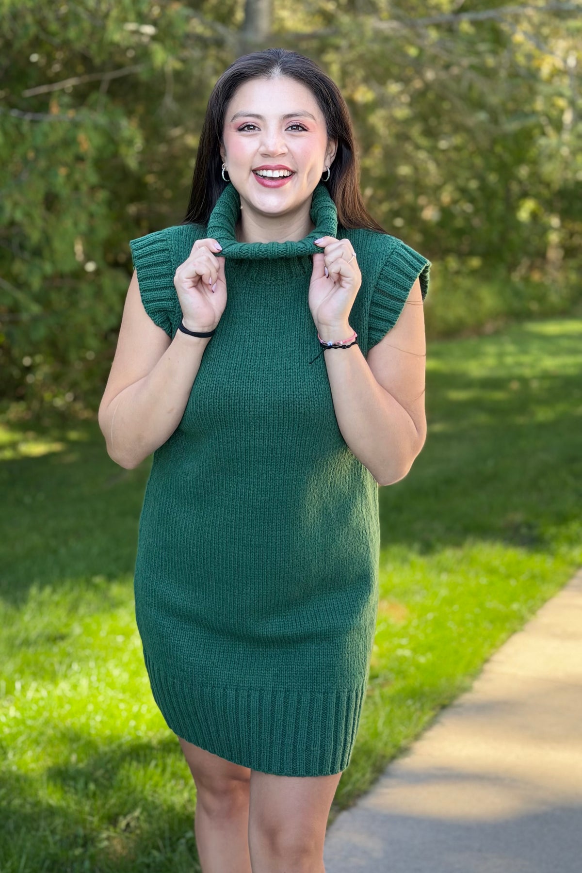 Mock Neck Sweater Dress - Green