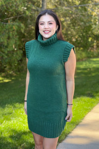 Mock Neck Sweater Dress - Green