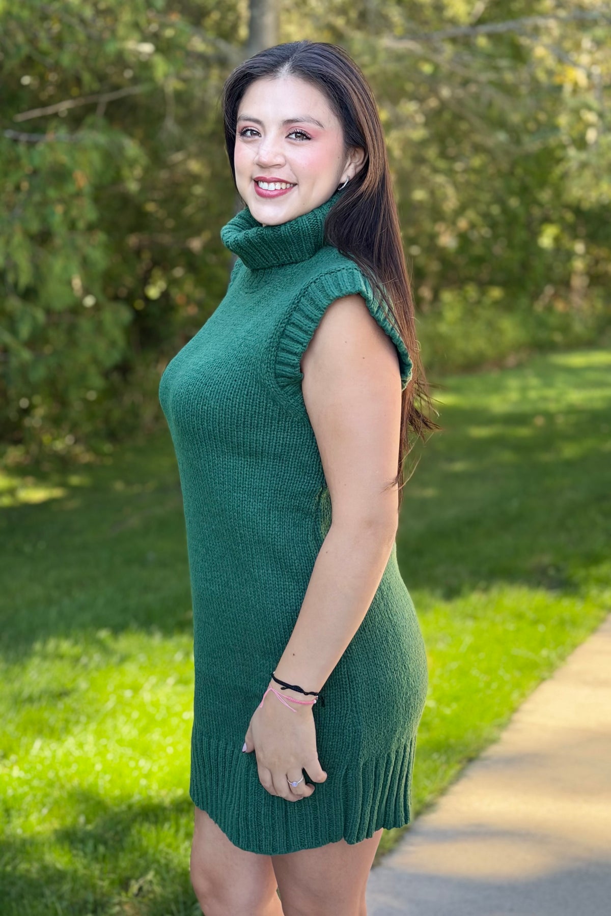 Mock Neck Sweater Dress - Green