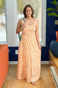 Smocked Tiered Maxi Dress - Apricot