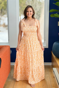 Smocked Tiered Maxi Dress - Apricot