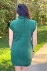 Mock Neck Sweater Dress - Green