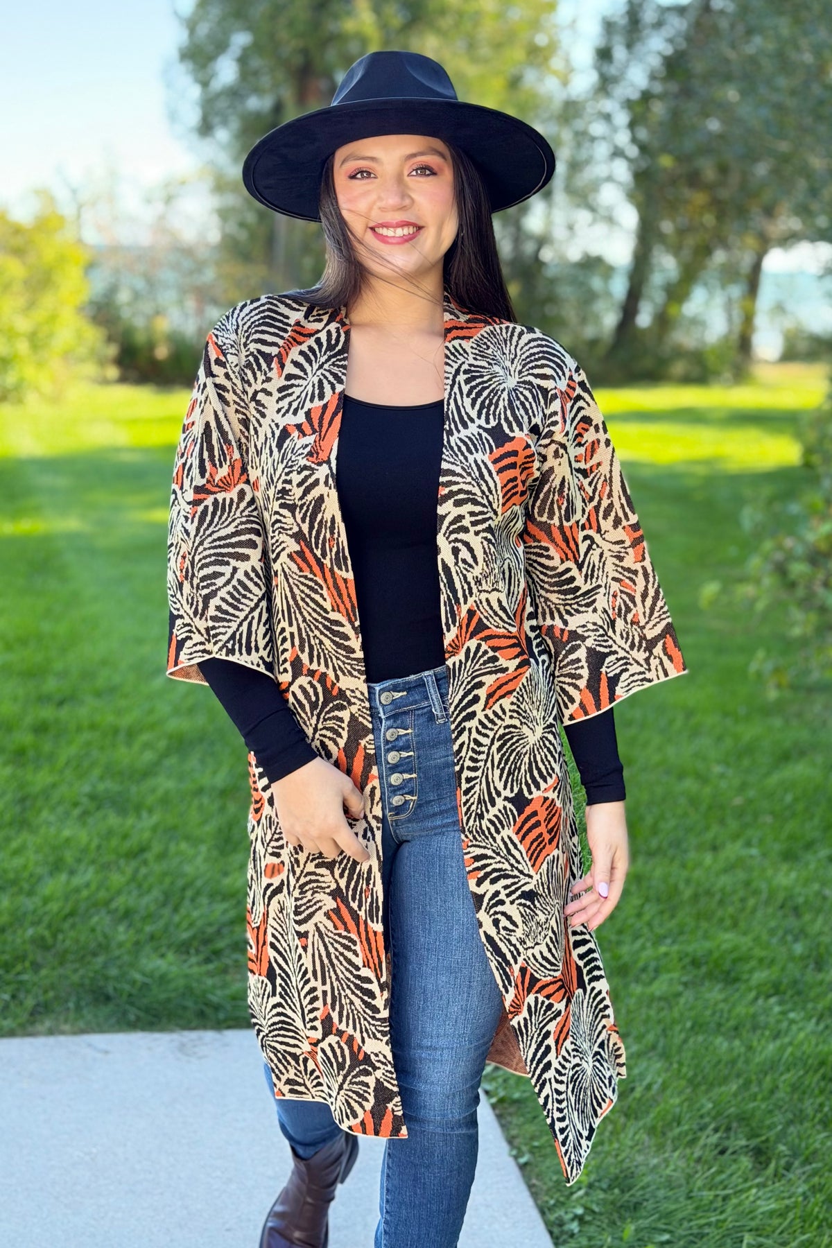 Leaf Kimono Top with Wide Sleeves