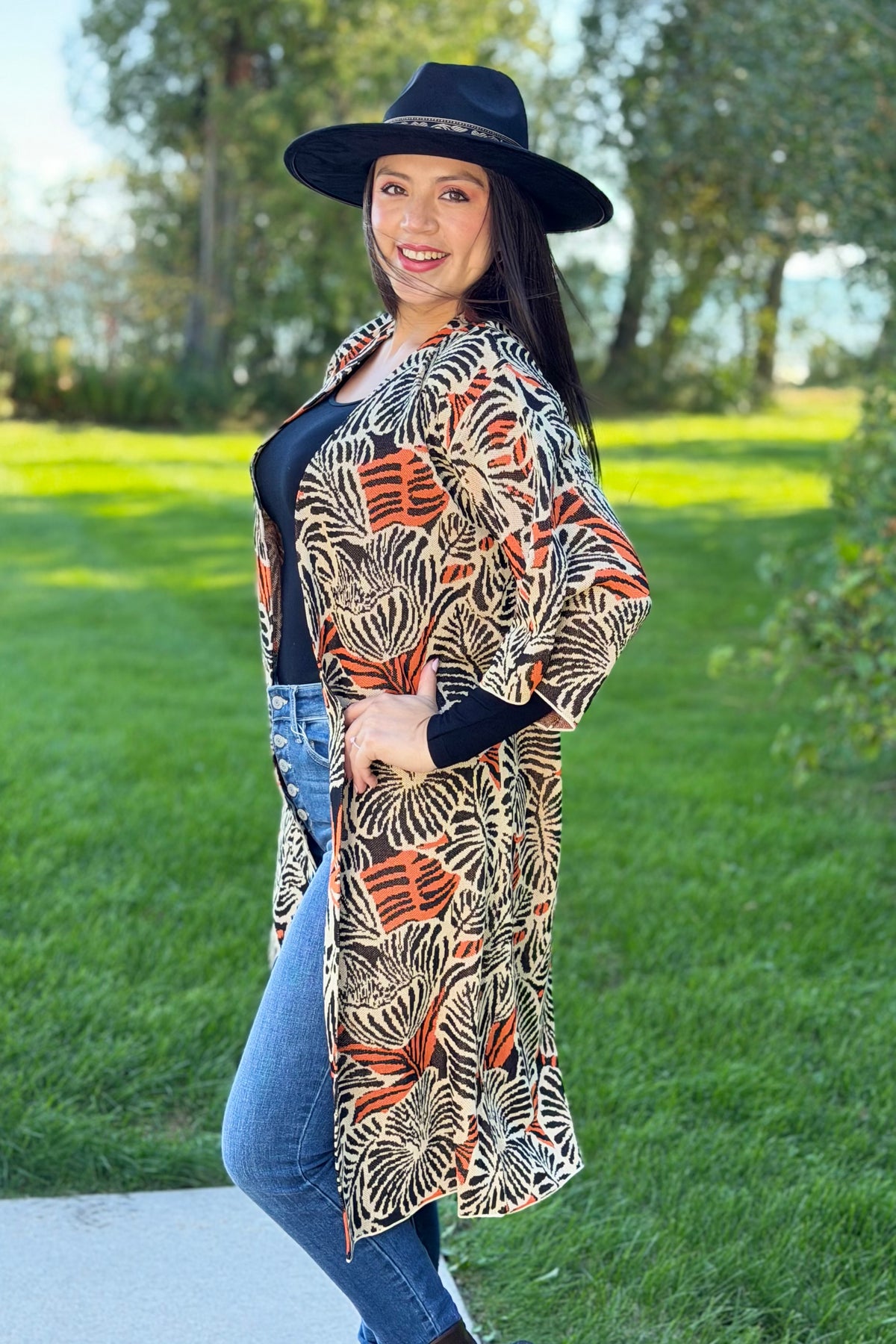 Leaf Kimono Top with Wide Sleeves