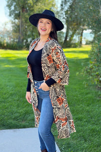 Leaf Kimono Top with Wide Sleeves