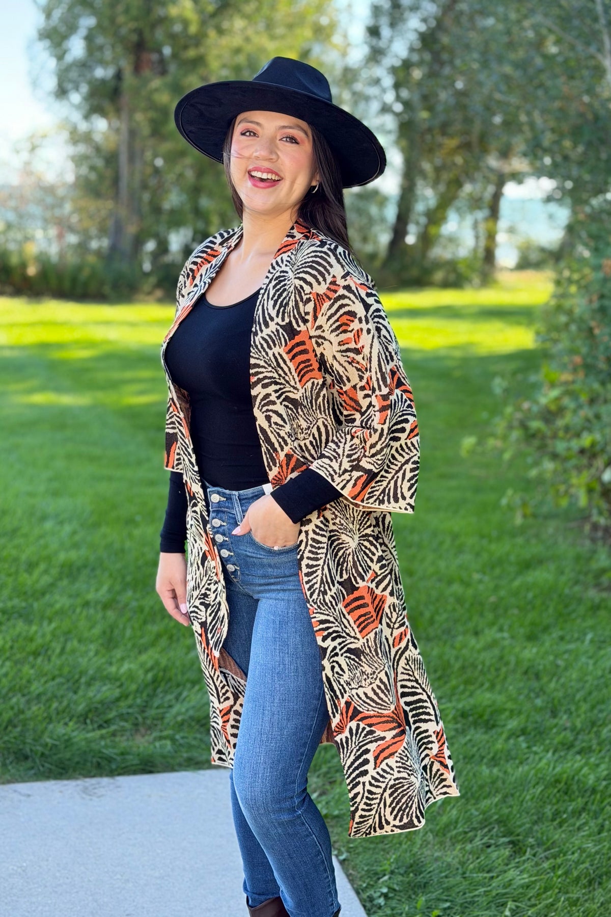 Leaf Kimono Top with Wide Sleeves