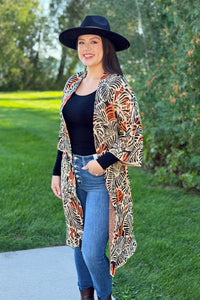 Leaf Kimono Top with Wide Sleeves