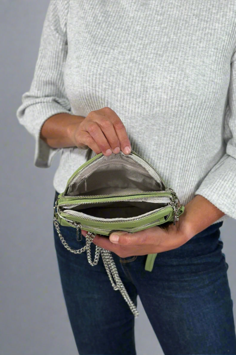 Three Zip Crossbody / Clutch - Avocado