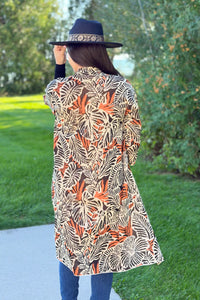 Leaf Kimono Top with Wide Sleeves