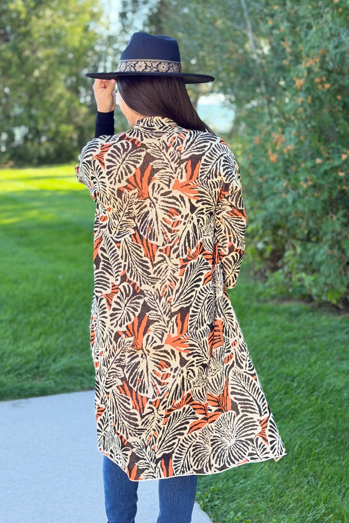 Leaf Kimono Top with Wide Sleeves