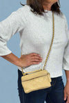 Quilted Top Handle Chain Strap Bag - Beige