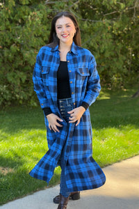 Long Plaid Jacket - Blue & Black