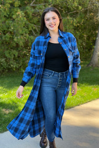 Long Plaid Jacket - Blue & Black