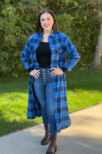 Long Plaid Jacket - Blue & Black