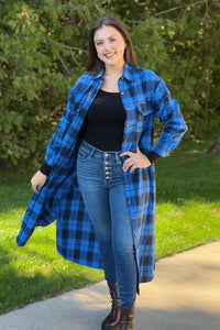 Long Plaid Jacket - Blue & Black