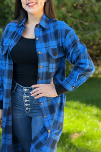 Long Plaid Jacket - Blue & Black