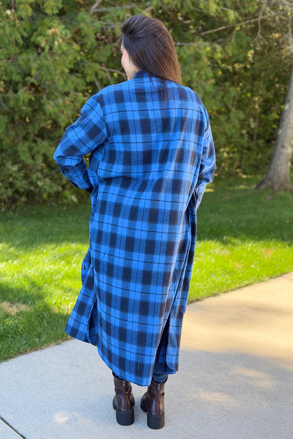 Long Plaid Jacket - Blue & Black