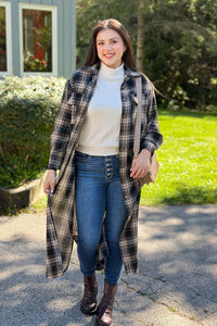 Long Plaid Jacket - Black & Tan