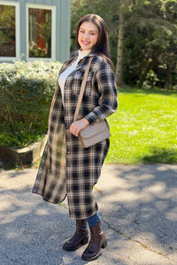 Long Plaid Jacket - Black & Tan