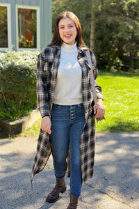 Long Plaid Jacket - Black & Tan