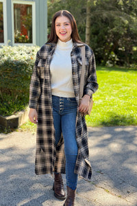 Long Plaid Jacket - Black & Tan