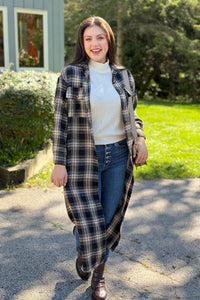 Long Plaid Jacket - Black & Tan