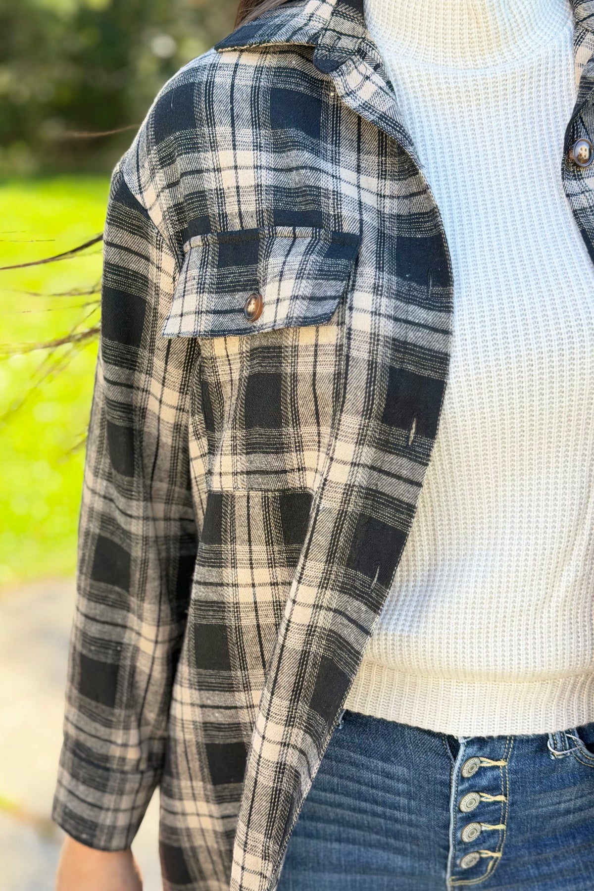 Long Plaid Jacket - Black & Tan