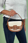 Buckle Top Handle Crossbody Bag - Brown