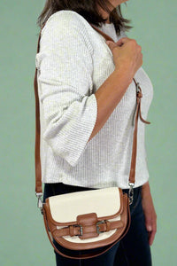 Buckle Top Handle Crossbody Bag - Brown