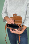 Buckle Top Handle Crossbody Bag - Brown