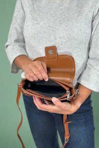 Buckle Top Handle Crossbody Bag - Brown