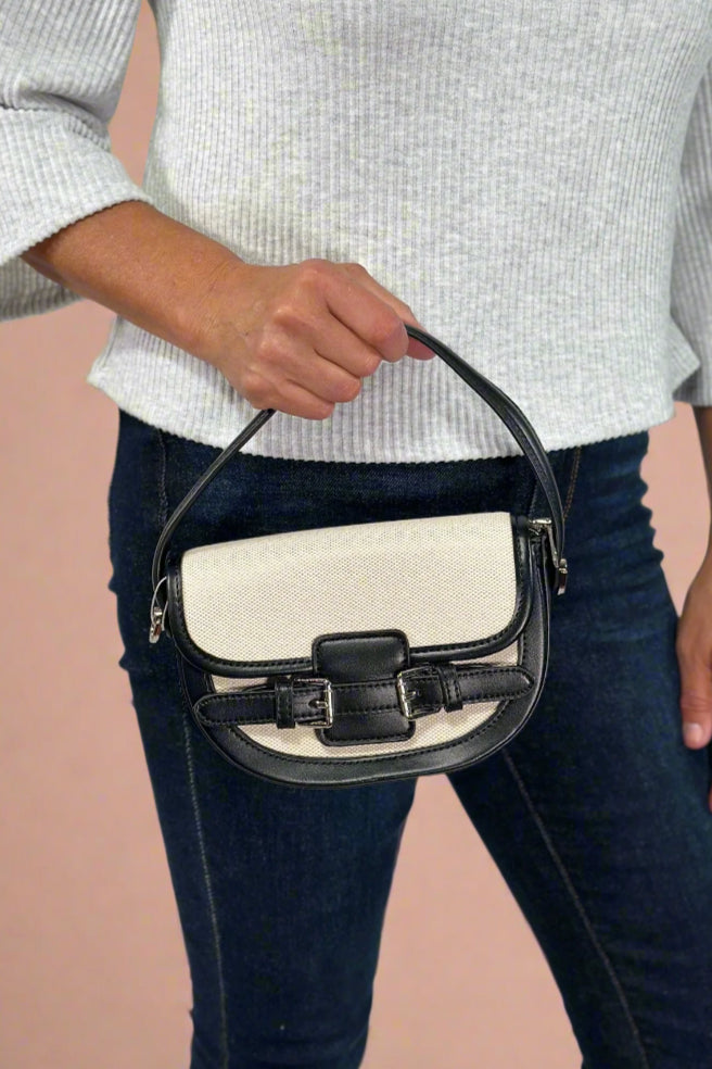 Buckle Top Handle Crossbody Bag - Black