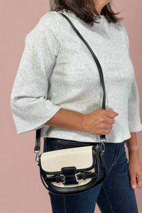 Buckle Top Handle Crossbody Bag - Black