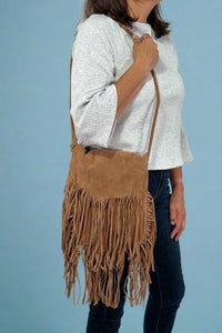 Fringe Crossbody Shoulder Bag - Camel