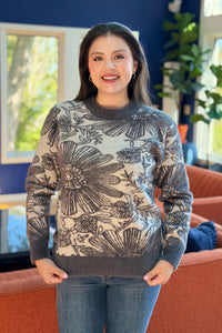 Contrast Trim Crew Neck Floral Knit