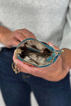 Flower Leather Coin Purse w/Keychain - Blue