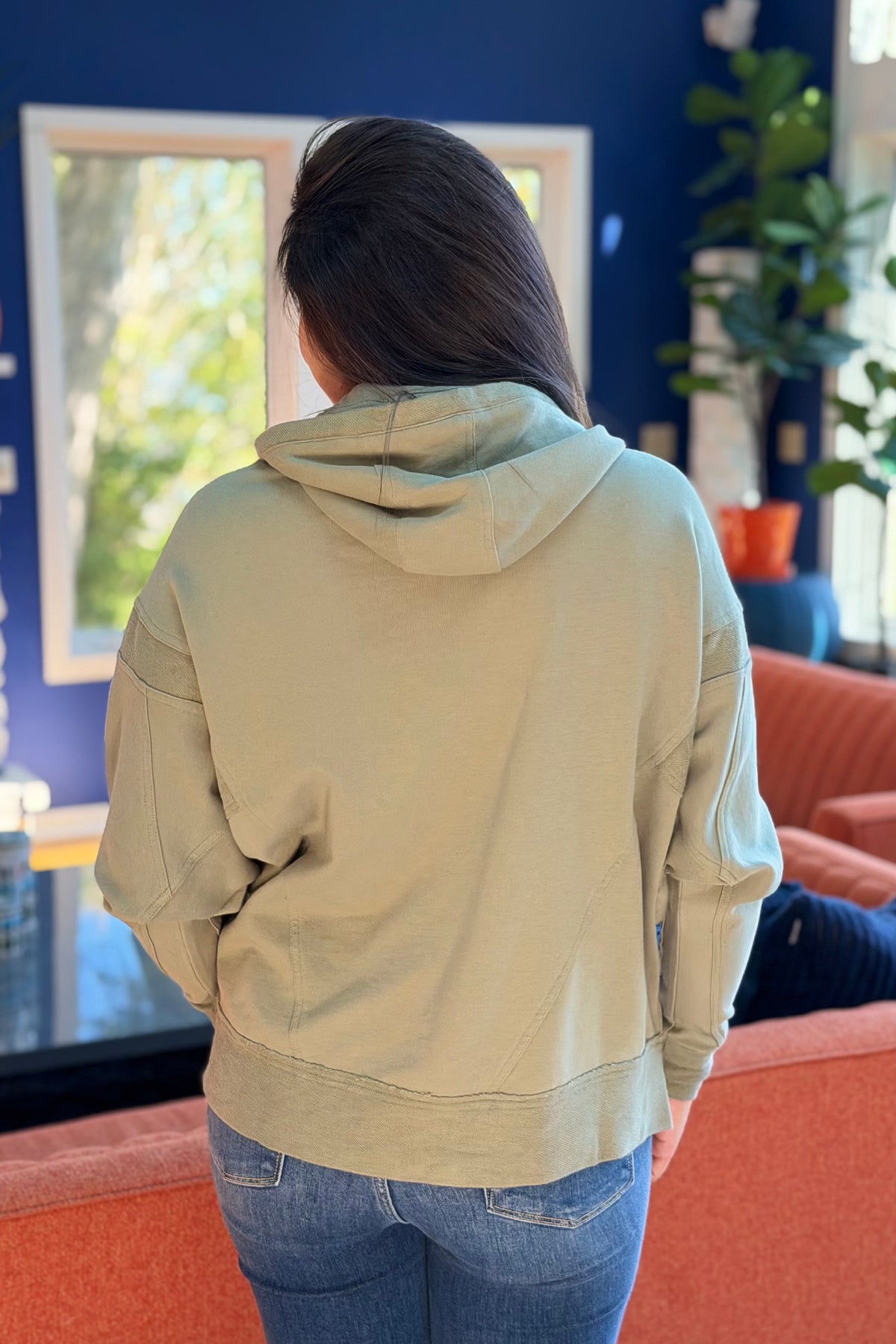 French Terry Oversized Zip Up Hoodie - Olive