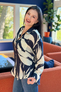 Abstract Button Up Top - Navy