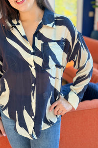 Abstract Button Up Top - Navy