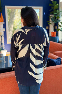 Abstract Button Up Top - Navy