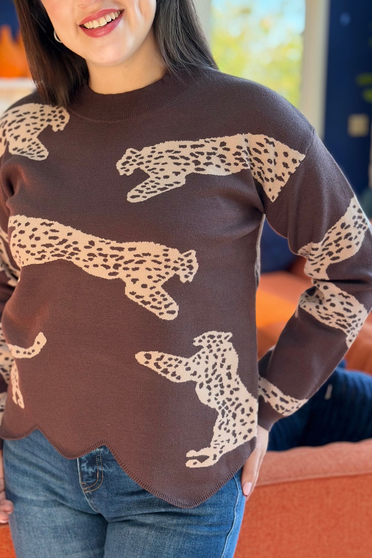 Leopard Sweater With Scalloped Hem