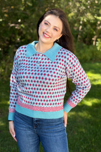 Collared Geometric Sweater - Sky