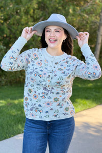 Floral Henley Thumbhole - Blush