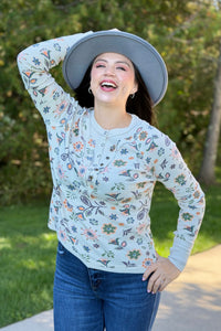 Floral Henley Thumbhole - Blush