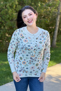 Floral Henley Thumbhole - Blush