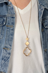Tiered Clover Pendant Long Chain Necklace Gold