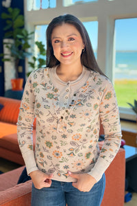 Floral Henley Thumbhole - Ecru