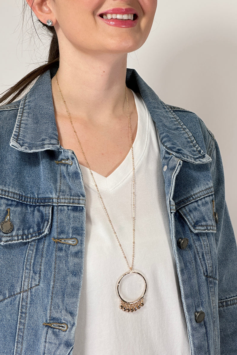 Metallic Fringe Hoop Pendant  Necklace Gold