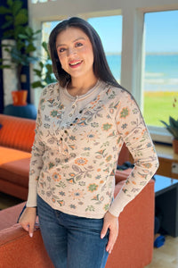 Floral Henley Thumbhole - Ecru
