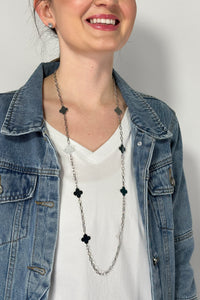Clover Station Charms Long Necklace - Silver
